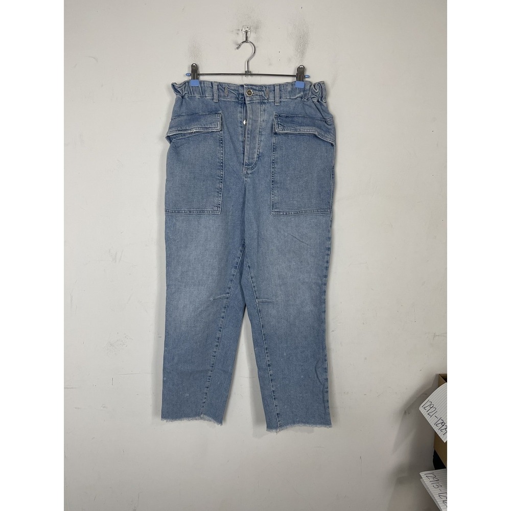 We the Free Womens Jeans Medium Light Wash Paperbag Cargo Denim Raw Hem Cropped